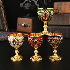 1Pc Timeless Embossed Metal Chalice Goblet Vintage Wine Champagne Liqueur Cup Perfect For Bars Restaurants Home Decor.