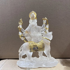 Indian Goddess Durga Statue - Resin Water Glass Figurine Riding Tiger & Lion for Worship