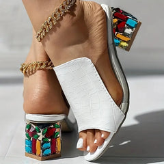 Women Crystal Sandals 2024 New Spring Summer Open Toe Shoes Sandals Square Heels Beach Fashion Sandals Women Sandalias De Mujer