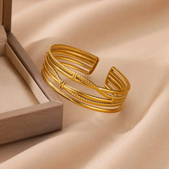 Wrinkle Texture Open Cuff Bracelet – Stainless Steel Bangle