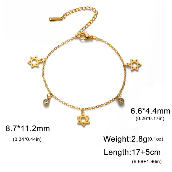 Skyrim Jewish Star of David Charm Bracelet Women Stainless Steel Adjustable Hexagram Clear Zircon Bracelets Jewelry Wholesale