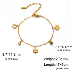 Skyrim Jewish Star of David Charm Bracelet Women Stainless Steel Adjustable Hexagram Clear Zircon Bracelets Jewelry Wholesale