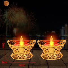 Pair Electric Thailand Candle & Candlestick 2AAA RICH Wealth Eternal Lamp Butter lamp For Buddhism Festival  Chinese New Year Home Decor