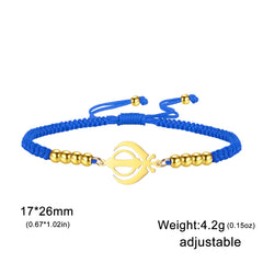 LIKGREAT Sikhism Adjustable Rope Bracelets for Women Men Stainless Steel Sikh Khanda Indian Pakistan Punjab Religious Jewelry