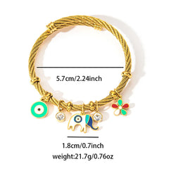 ANENJERY 316L Stainless Steel Colorful Eyes Heart Beads Drip Oil Pendant Bracelet for Women Men Personality Fashion Jewelry Gift