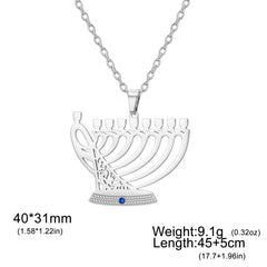  Dreamtimes Vintage Metal Candlestick Pendant Necklace for Women Men Judaism Menorah Trinket Jewelry Jerusalem Religion Gifts
