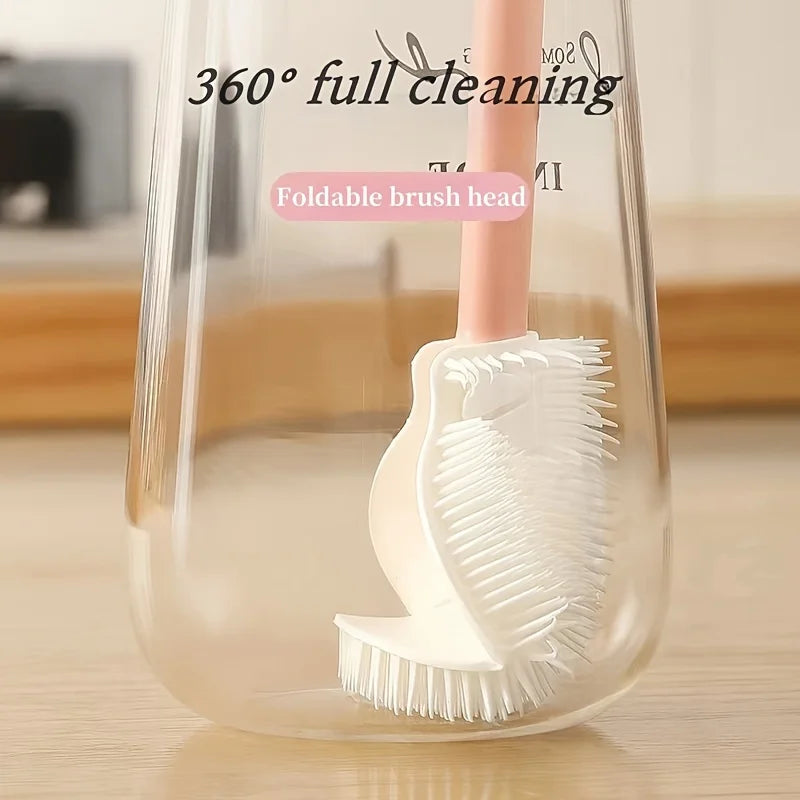 Foldable 360 degree comprehensive cleaning silicone brush with long handle design, reusable for bottles and cups Kitchen Tools, Kitchen Cleaning