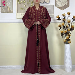 New Style Women Muslim Dress Chiffon Open Abaya 2024 Dubai Women Elegant Dress Islamic Clothing Zipper Cardigan Abaya With Scarf