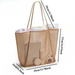 1pcs Foldable Beach Bag with Mesh Net, Mesh Bag, Women's Shoulder Bag, Essential for Outdoor Travel and Leisure Activities