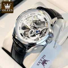OLEVS 6661 Mens Watch Luxury Automatic Mechanical Watch Waterproof Luminous Leather Strap Watch Watches For Men Box Original