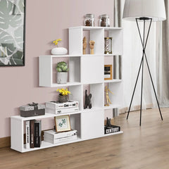 GOFLAME 5-Tier Bookshelf, Modern Ladder Style Room Divider, Free Standing Wooden Display Shelf for Books Office Furniture