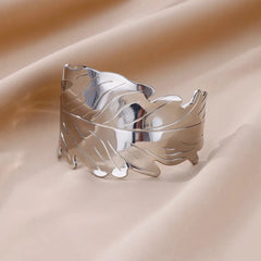 Wrinkle Texture Open Cuff Bracelet – Stainless Steel Bangle