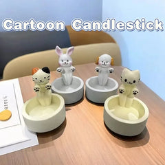 CreativeCandle Holder Cute Kitten Rabbit Cartoon Candle Decor