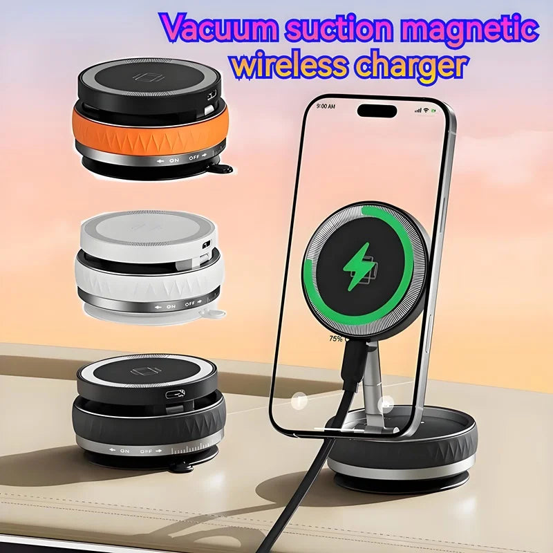 K10 Vacuum Suction Cup Car Magnetic Wireless Charger Foldable 360° Universal Rotating Stand for iPhone Samsung Gym Bath Mirror