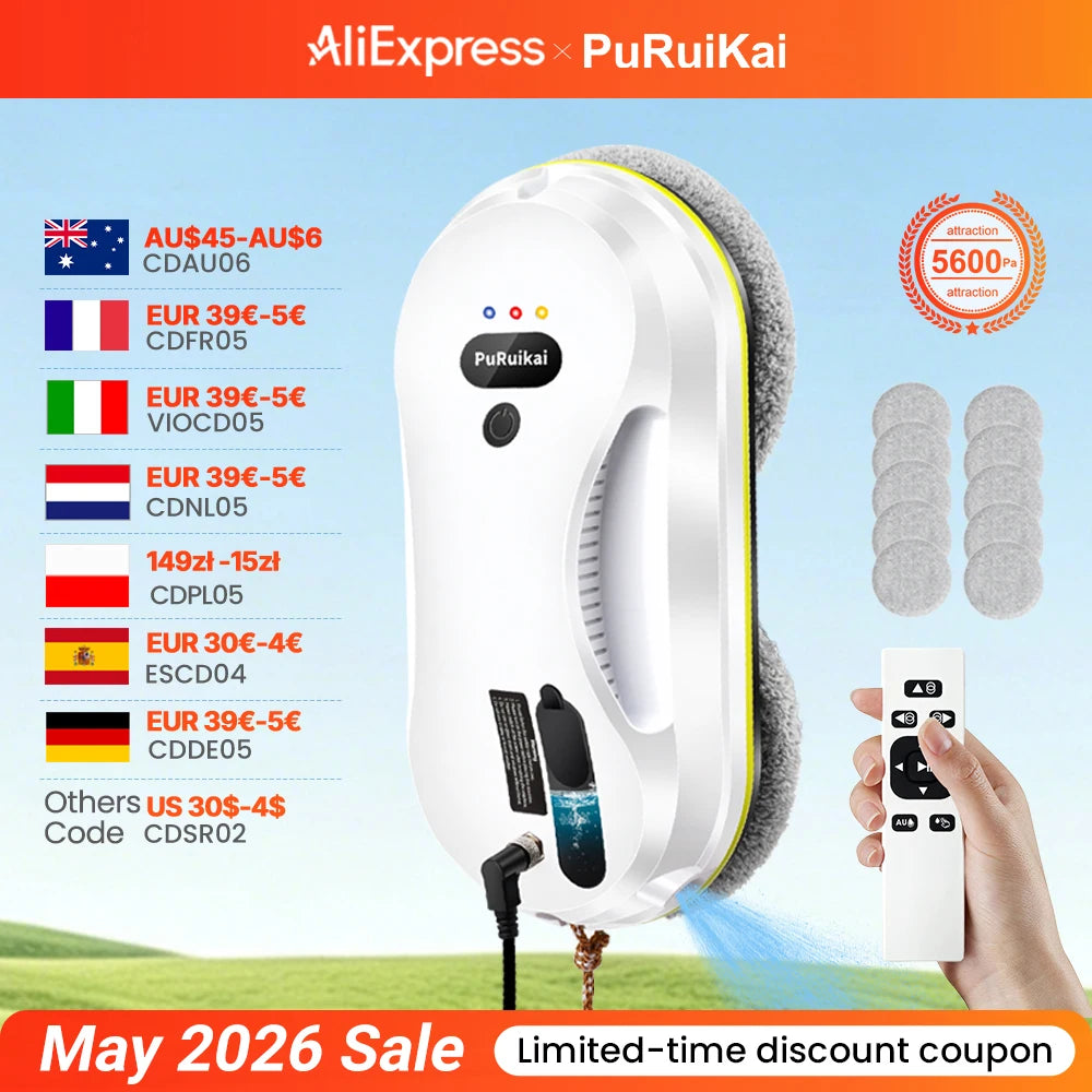 PuRuiKai Household Window Automatic Water Spray Cleaning Robot,With Intelligent Edge Detection System,Robot Glass Cleaner