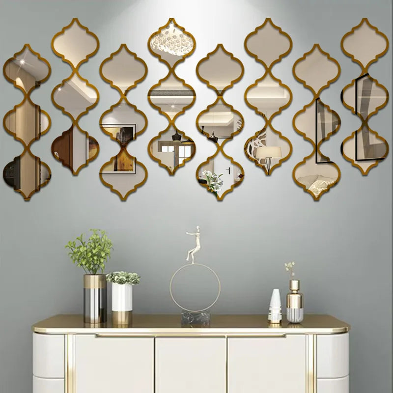 Modern Gourd-Shaped Mirror Acrylic Sticker Wall Cafe Restaurant Decor Boho Lantern shaped Wall Sticker Home Bedroom Living Decor