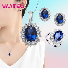925 Sterling Silver Plated Princess Oval Zircon Jewelry Set – Necklace, Earrings & Ring