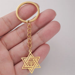 Lucktune Star Of David Hanukkah Menorah Keychain Stainless Steel Hexagram Candlestic Jewish Keyring Women Amulets Jewelry Gifts