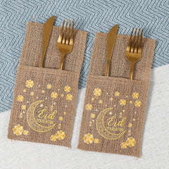 Ramadan Decor Cutlery Holders Burlap Knife Fork Bag for Eid Mubarak Decoration 2025 Islamic Muslim Party Eid Al Adha Gifts
