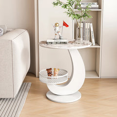 Luxury Side Table Modern Round Coffee Table for Living Room Furniture & Balcony Multifunctional Couchside Drink Table with Geometric Base