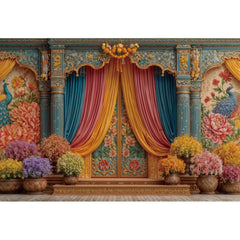 Happy Diwali Photography Backdrop Marigold Flower Curtain Puja Ganpati Pooja Traditional Wedding Birthday Party Photo Background