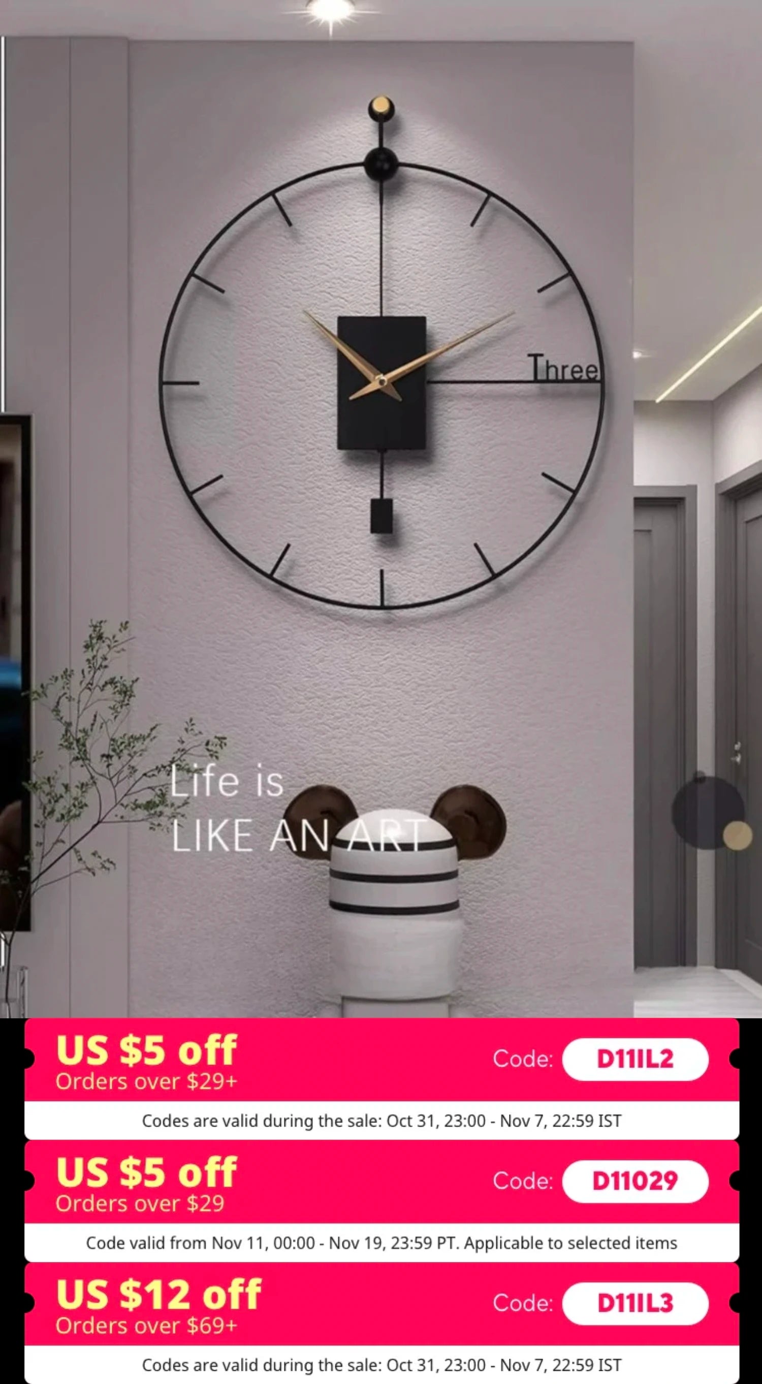Modern Design Wall Clock Swingable Wall Clocks Living Room Modern Vintage Pendulum Clock Large Brief Wall Home Decor