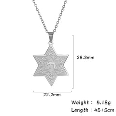LIKGREAT Hexagram IDF Symbol Necklace Women Men Star of David Chai Pendant Jewish Stainless Steel Jewelry