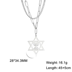 Lucktune Judaism Menorah Pendant Necklace Stainless Steel Lampstand Sacred Amulet Chain Necklace for Women Men Vintage Jewelry