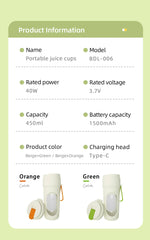 12 Blades Electric Portable Blender 350ML Juicer Fruit Mixers USB Rechargeable Smoothie Juicer Cup Squeezer Juice Maker