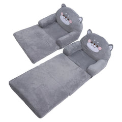 Kids Chair Kids Corner Sofa Cartoon Gray Foldable Wide Handle Soft Breathable Toddler Chair for Reading Relaxing Sleeping Living Room Furniture