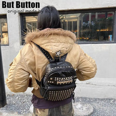 Women Gothic Punk Spicy Y2k Girl Retro Vintage rivet hardware Bag Large Letter PU leather Shoulders Baghere Backpack
