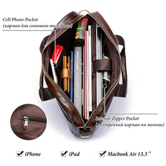 Genuine Leather Men’s Briefcase – Laptop Business Shoulder Bag