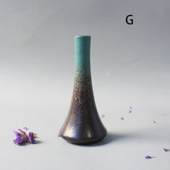 Ceramic vase, small flower vase, minimalist black ceramic living room decor, Japanese retro black dried flower planter