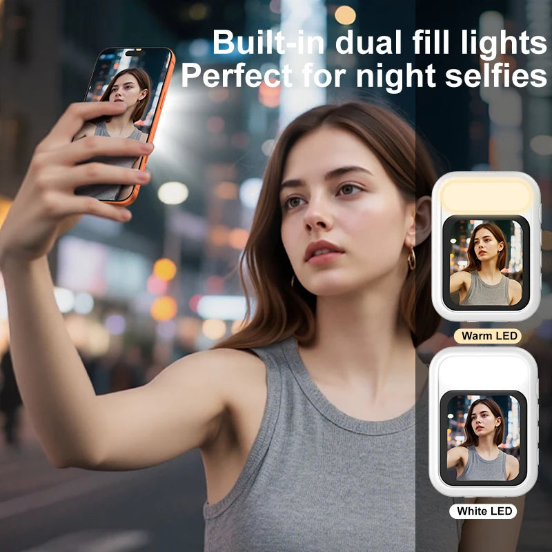NEWEST Magnetic Selfie Monitor Screen with Fill Light Phone Back Mirroring Rear Camera For Live Stream Vlogging Video Recording