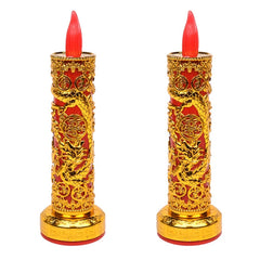Pair Electric Thailand Candle & Candlestick 2AAA RICH Wealth Eternal Lamp Butter lamp For Buddhism Festival  Chinese New Year Home Decor