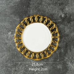 Gold Plated Hollow Out Ceramic Plate Steak Plate Dessert Snack Plate Fruit Salad Plates Service Plates Restaurant Tableware