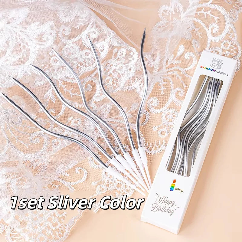 6pcs/Set Curved Cake Candles Birthday Cupcake Decorating Baby Shower Gender Reveal Candle Toppers Wedding Party Decorative