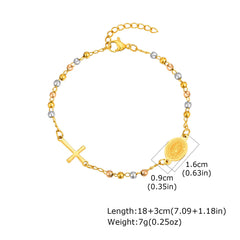 Vnox Stainless Steel Beaded Virgin Mary Bracelet,Charm Rosary Cross Chain Bracelet For Women,Religion Christ Three Color Jewelry