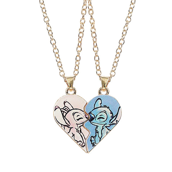 Couple's Stitch Heart Necklace - Gold & Silver Angel And Stitch Cute Style Jewelry Pendant Gift for Girls