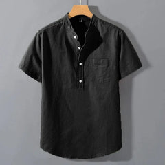 Mens Short Sleeve T Shirts Solid color Stand Up Shirt Summer Trendy Breathable Loose Youth Basic Cotton Pocket Top