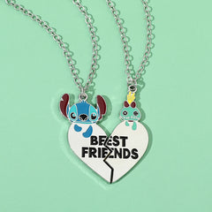 Couple's Stitch Heart Necklace - Gold & Silver Angel And Stitch Cute Style Jewelry Pendant Gift for Girls