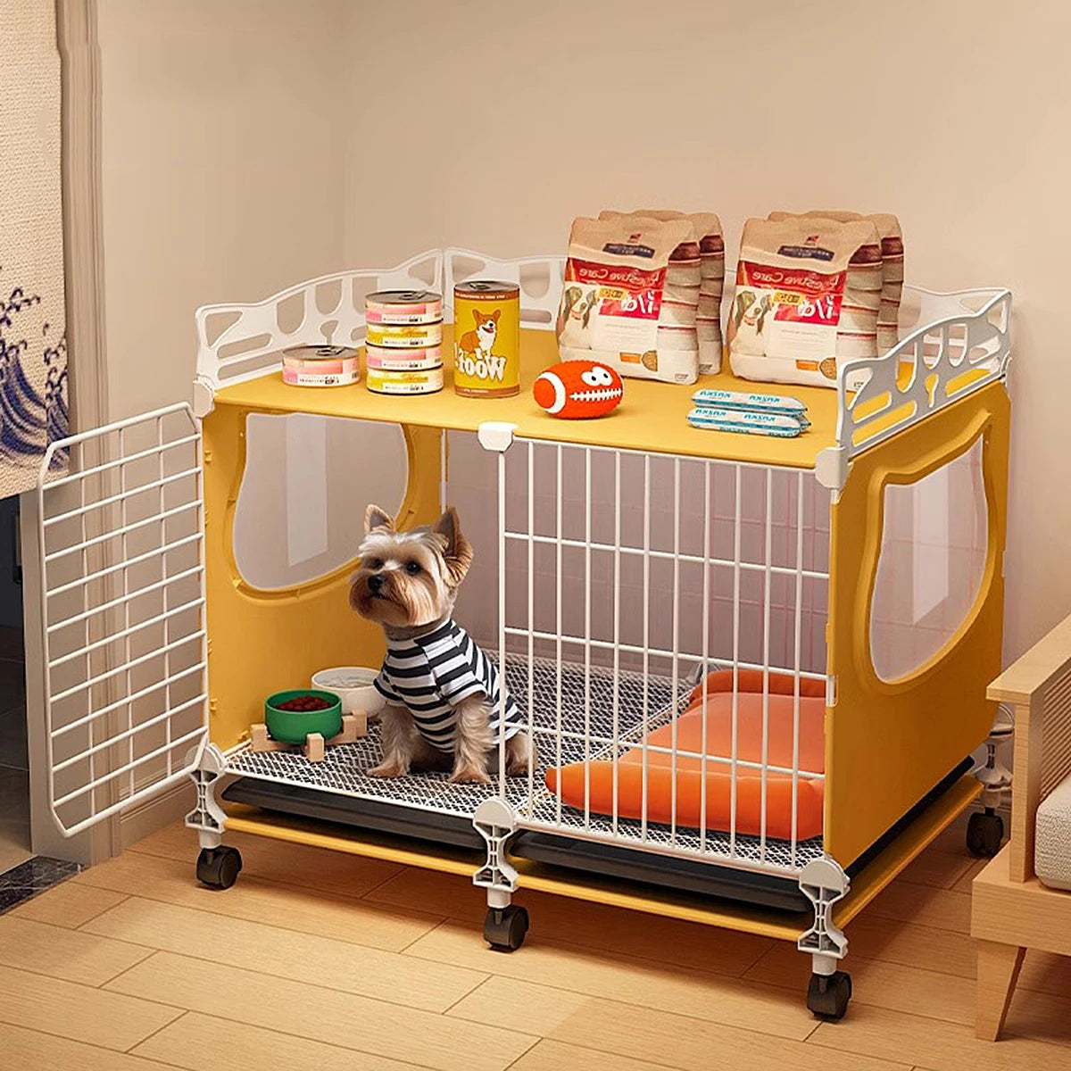 Dog Cage with Tray for Small Dogs Like Pomeranian, Teddy, Bichon, Pet Kennel for Autumn and Winter, Warm Dog Bed for Small Dogs with Separate Toilet Pet Shop