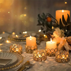 4pcs Silvery Golden Crystal Tealight Candle Holders for Home Table Bedroom Centerpiece Wedding Family Party Decor Creative Gifts