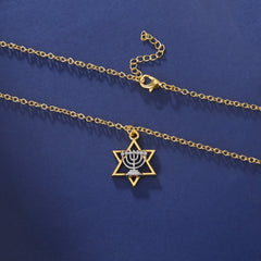 LIKGREAT Star Of David Necklace Menorah Candles Hebrew Jewish Jewelry Israel Faith Lamp Hanukkah Pendant Necklace Amulet Gift