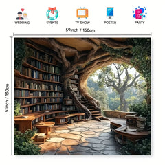 Enchanted Forest Library Tapestry – Vibrant Wall Decor