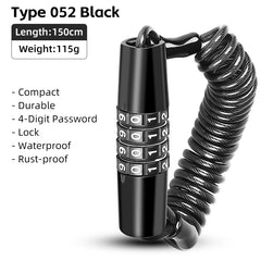 WEST BIKING Portable Bicycle Lock Password Rope Helmet Lock Bicycle Safety Lock Steel Wire Lock Mountain Bike Backpack Lock Zinc