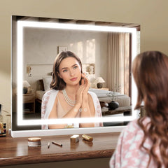 Contemporary Tabletop Vanity Compact Cosmetic Mirror with LED Light Strip-50x42cm, Large Hollywood-Inspired Rectangular Lighted