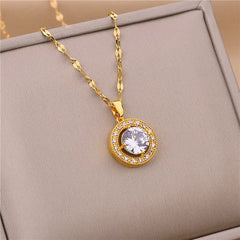 New In Light Luxury Zircon Crystal Stainless Steel Necklace Korean Fashion Sweet Sexy Female Clavicle Chain Jewelry