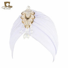 NEW Luxury Divas Stretchable turban Head wrap hat with beaded pendant women Headwear