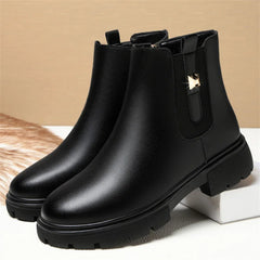 British Style Women Chelsea Boots Square Heel Platform Comfortable Anti-slip Zip Ankle Boots Soft Leather Casual Shoes